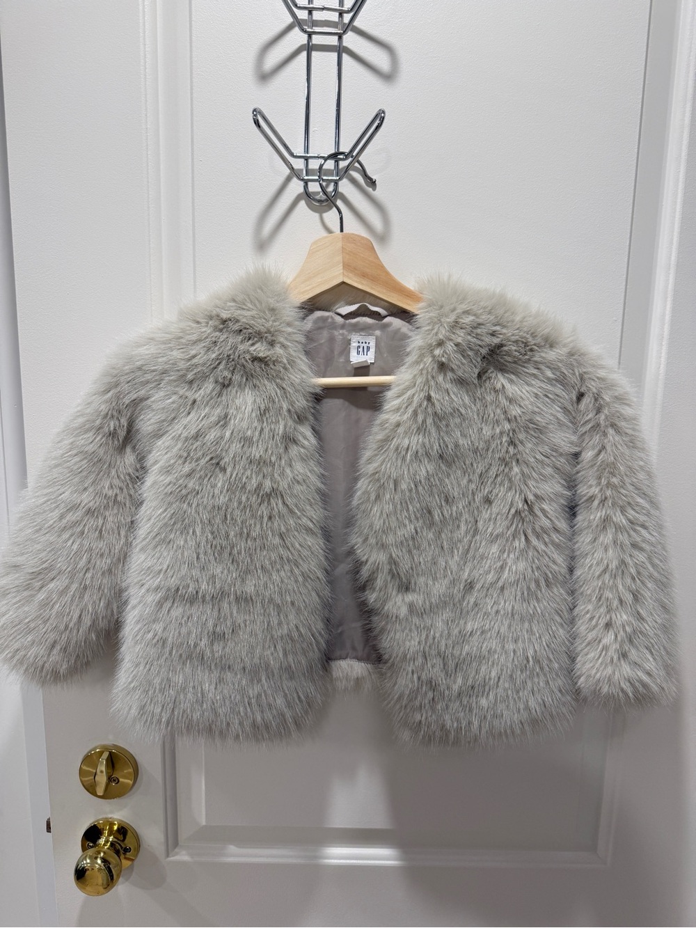 GAP Girls' Faux Fur Pea Coat - Light Gray